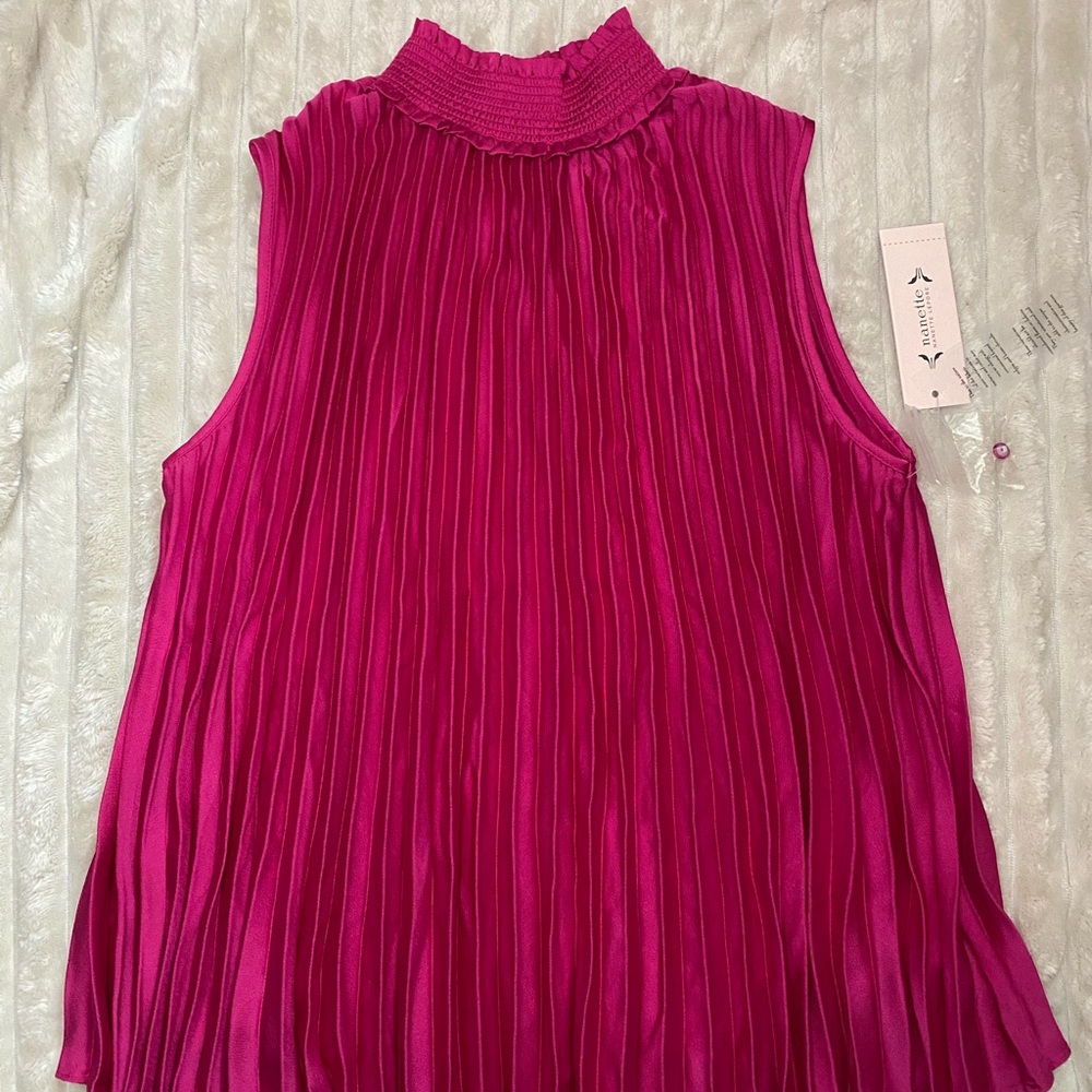 Nanette Lepore Vibrant Pink Pleated Chiffon Blouse